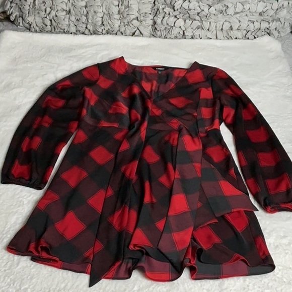 Express Red and Black Asymmetrical Tie Front SunDress - Picture 6 of 15